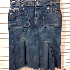 DIESEL VINTAGE Dark Blue Denim Midi Skirt Size 28